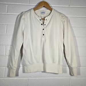 Evereve Roxy Puff Henley Snap Sweatshirt Cream XS Cozy Oversized Winter Lounge